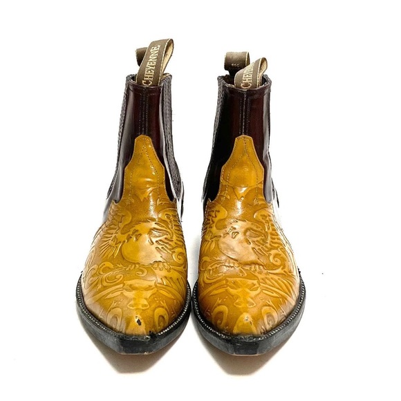 Vintage 1990s Boots Tooled Leather Pull On Western Ankle by Cheyenne Size 10 - Picture 3 of 9